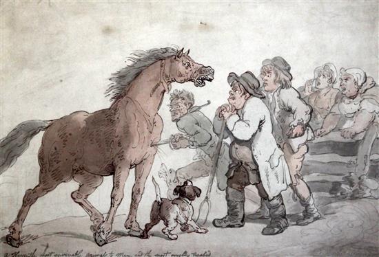 Thomas Rowlandson (1756-1827) A horse, the most serviceable animal to man and the most cruelly treated 10.5 x 15.75in. Provenance: Th